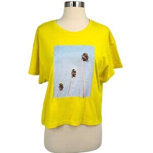 Father's Daughter Boxy Tee Shirt Yellow Size M Short Sleeve Crop Palm Trees